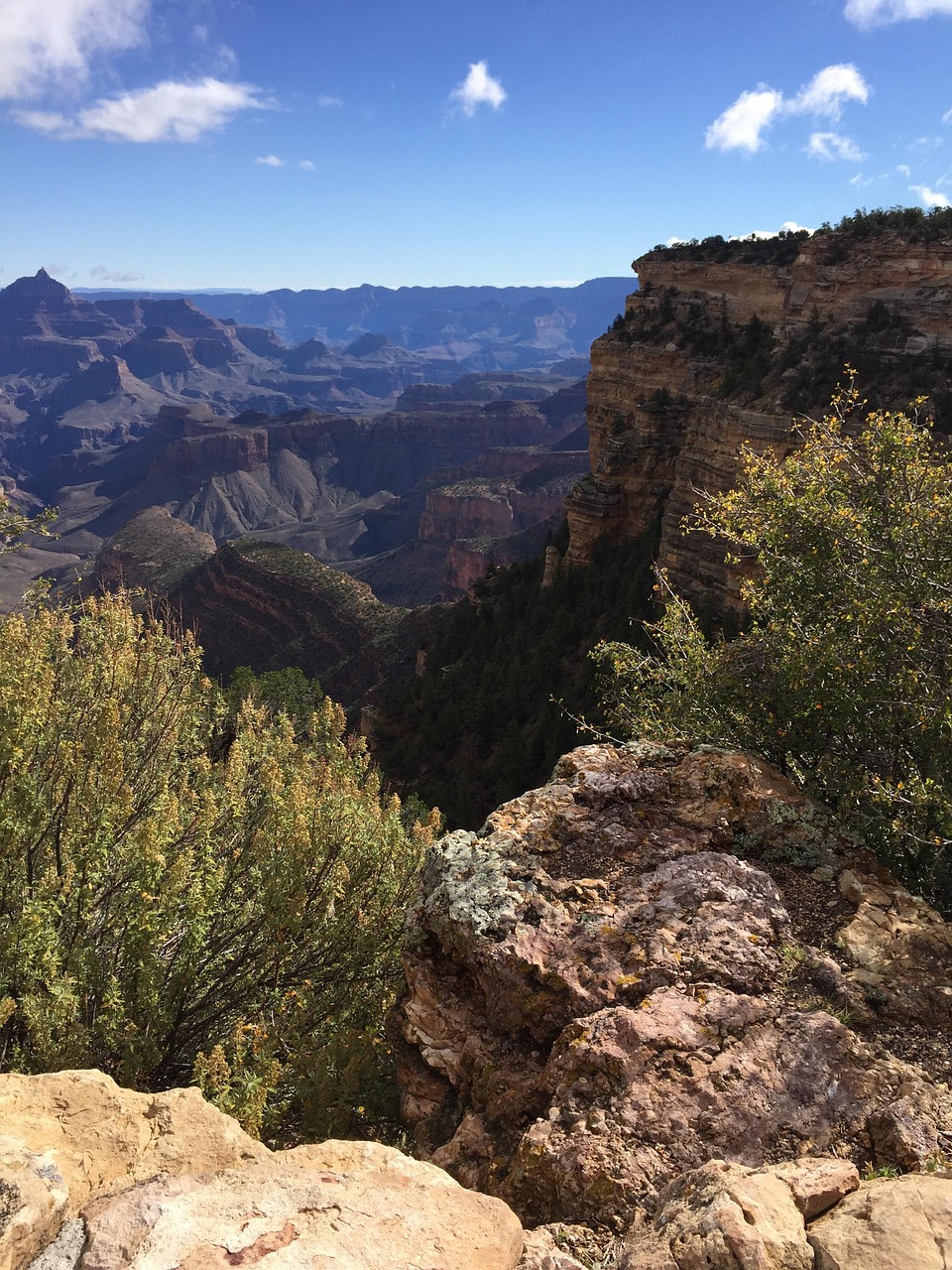 services-01 grand canyon, travel, arizona, nature, landscape, geology, usa, america, rock, park, outdoors, national, valley, natural, mountain, tourism, clouds, scenic, rocks, cliff, bushes, sunlight, blue